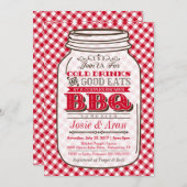 Mason Jar BBQ Invitation, Couples Shower Barbecue Kaart (Voorkant / Achterkant)