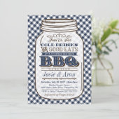 Mason Jar BBQ Invitation, Couples Shower Blue Kaart (Staand voorkant)