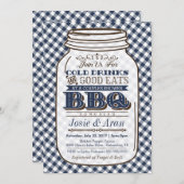 Mason Jar BBQ Invitation, Couples Shower Blue Kaart (Voorkant / Achterkant)