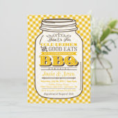 Mason Jar BBQ Invitation, Couples Shower, Yellow Kaart (Staand voorkant)