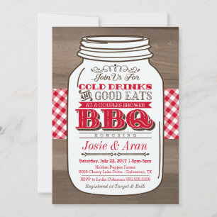 Mason Jar BBQ-uitnodiging, koppel bruisparty op ho Kaart