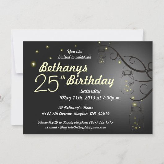 Mason Jar Birthday Invitation in Black Grey Kaart (Voorkant)