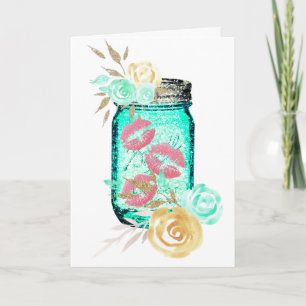 Mason jar bloem en vlinder kus schattig rustiek kaart