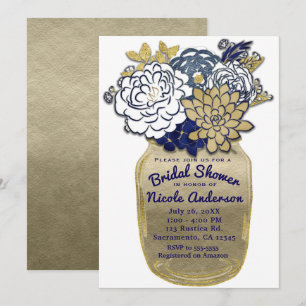 Mason Jar Bloemen Rustiek Blauw Goud Bloemstuk Bru Kaart