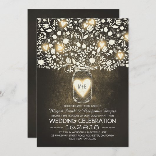 Mason Jar Bloemenbruiloft uitnodigingen (Voorkant / Achterkant)