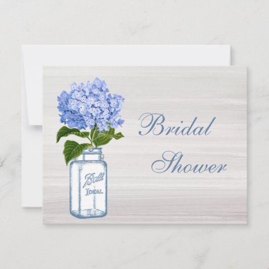 Mason Jar & Blue Hydrangea Grey Vrijgezellenfeest Kaart (Voorkant)