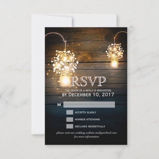 Mason Jar brillant Lights floral carte RSVP (Devant)