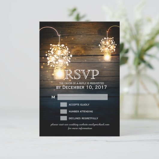 Mason Jar brillant Lights floral carte RSVP (Debout devant)