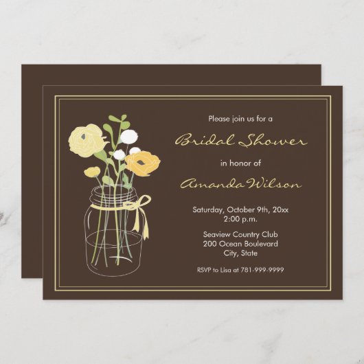 Mason Jar Brown en Yellow Vrijgezellenfeest Invite Kaart (Voorkant / Achterkant)