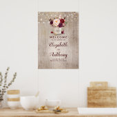 Mason Jar Burgundy Mariage Floral Affiche de bienv (Cuisine)