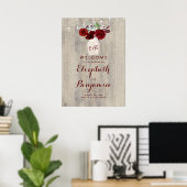 Mason Jar Burgundy Mariage Floral Affiche de bienv (Bureau à domicile)
