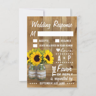 Mason Jar Burlap Dentelle Tournesol Mariage Cartes