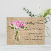 Mason Jar Burlap Peony Wedding Shower Kaart (Staand voorkant)
