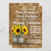 Mason Jar Burlap Sunflower Invitations de mariage (Devant / Derrière)