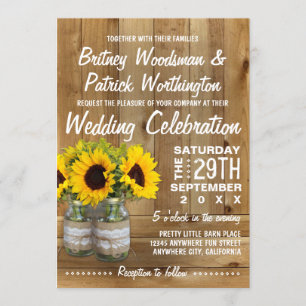 Mason Jar Burlap Sunflower Invitations de mariage