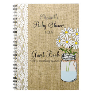 Mason Jar Burlap White Baby shower Guest Book Notitieboek