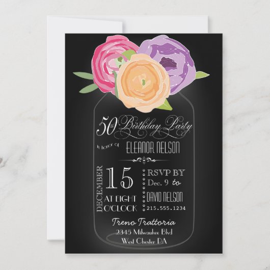 Mason Jar Chalkboard 50e anniversaire Invitation (Devant)