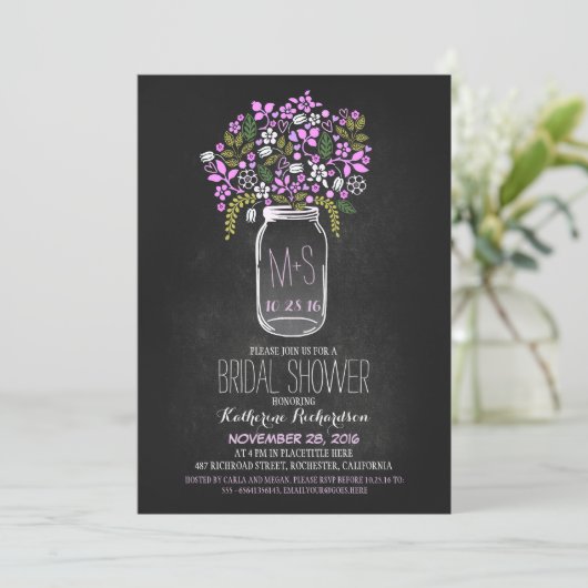 mason jar chalkboard invitation de douche nuptiale (Debout devant)