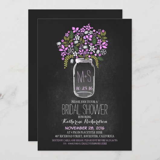 mason jar chalkboard invitation de douche nuptiale (Devant / Derrière)