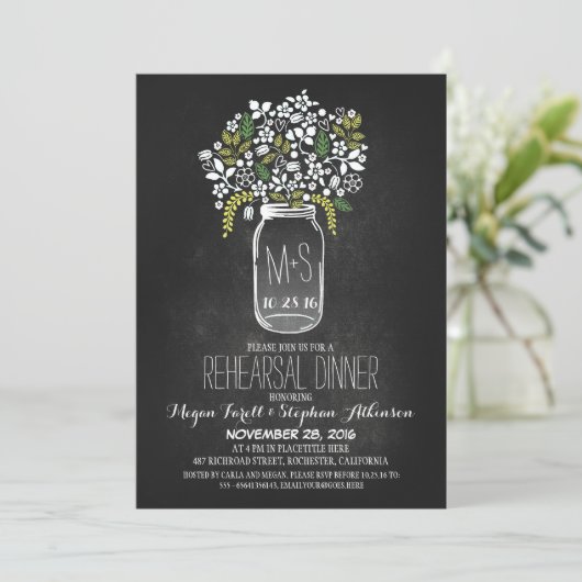 mason jar chalkboard repetitief diner uitnodiging (Staand voorkant)