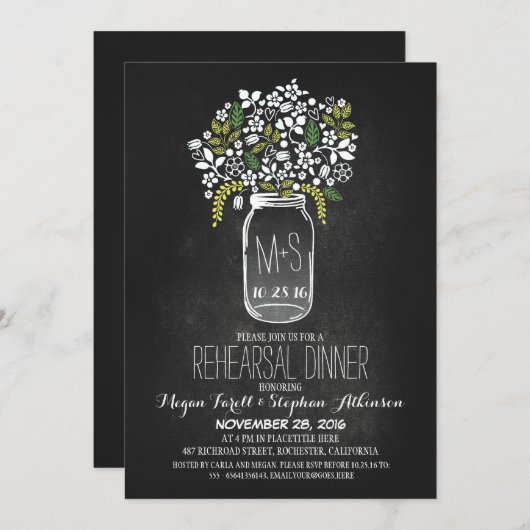 mason jar chalkboard répétition dîner invitation (Devant / Derrière)