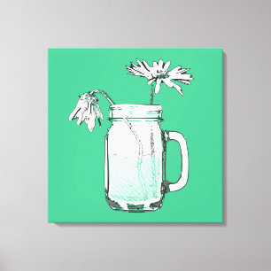 mason jar daisies canvas afdruk