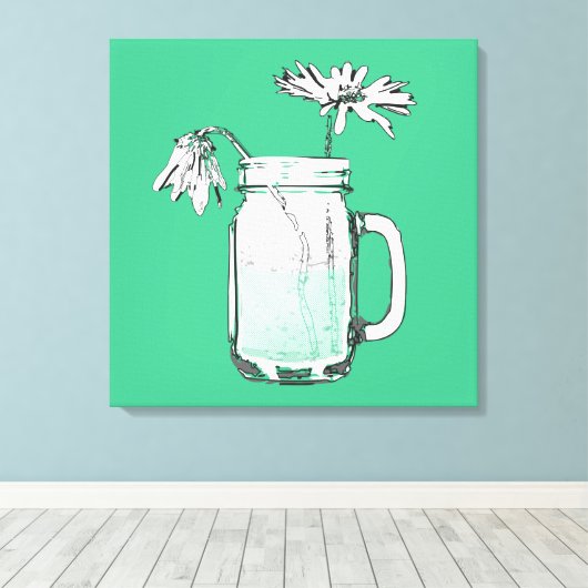 mason jar daisies canvas afdruk (Insitu (Houten vloer))