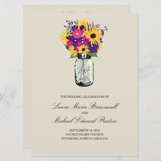 Mason Jar Daisies en Zonnebloemen | Programma (Voorkant / Achterkant)