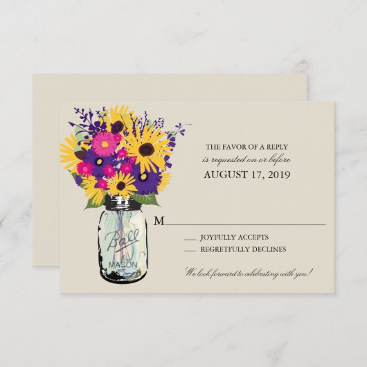 Mason Jar Daisies en zonnebloemen | RSVP (Voorkant / Achterkant)