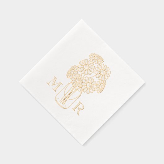 Mason Jar Daisies Monogram Initialen bruiloft Folie Servetten (Rechts)