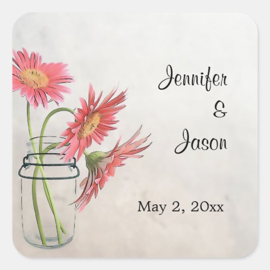 Mason Jar Daisies Stickers - Save the Date (Voorkant)
