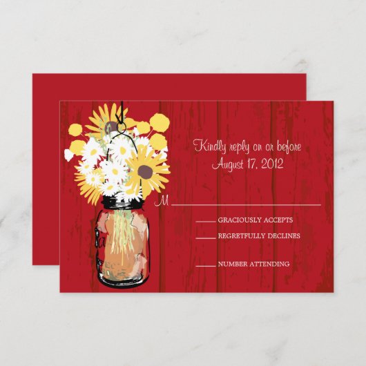 Mason Jar Daisies Zonnebloemen & Billy Balls RSVP (Voorkant / Achterkant)