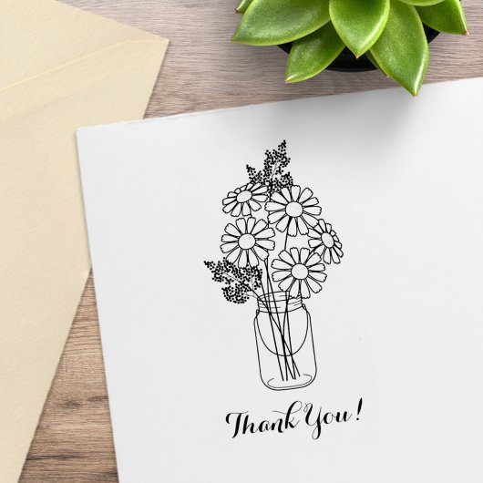 Mason Jar Daisy Flowers Bedankt Rubberstempel