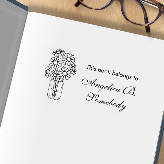Mason Jar Daisy Flowers Bouquet Bookplate Rubberstempel