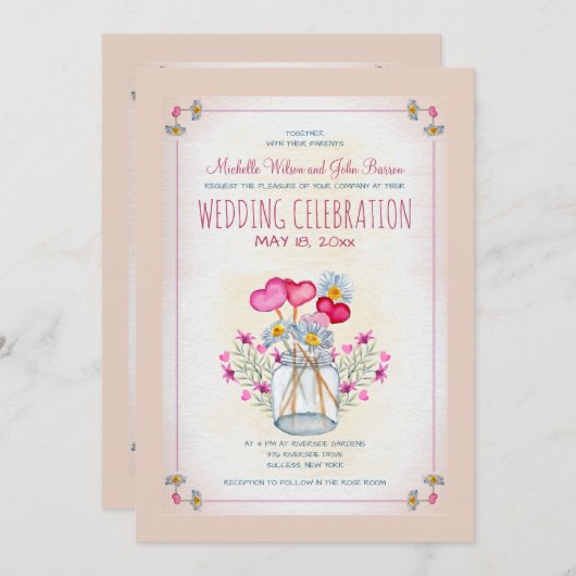 Mason Jar de l'Amour Invitation (Devant / Derrière)