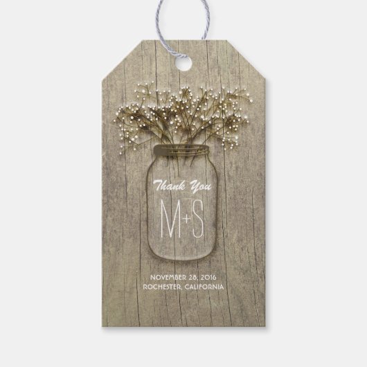 Mason Jar en Baby's Breath Rustieke Bruiloft Cadeaulabel (Voorkant)