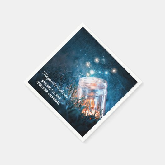 Mason Jar en Blauwe Vuurvliegjes bruiloft Servet (Hoek)