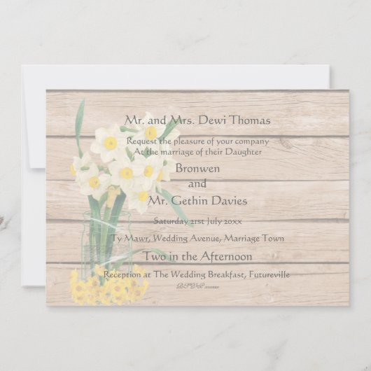 Mason Jar en Daffodils-uitnodigingskaart Kaart (Achterkant)