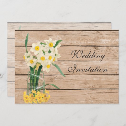 Mason Jar en Daffodils-uitnodigingskaart Kaart (Voorkant / Achterkant)