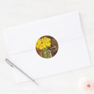 Mason Jar en Daisies Country Barn Wedding Ronde Sticker