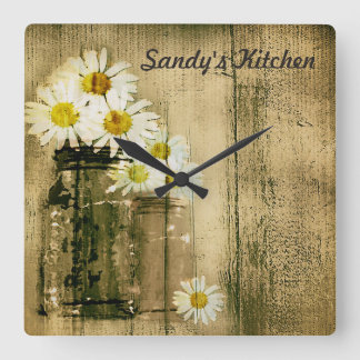 Mason Jar en Daisies Personalized Kitchen Clock Vierkante Klok