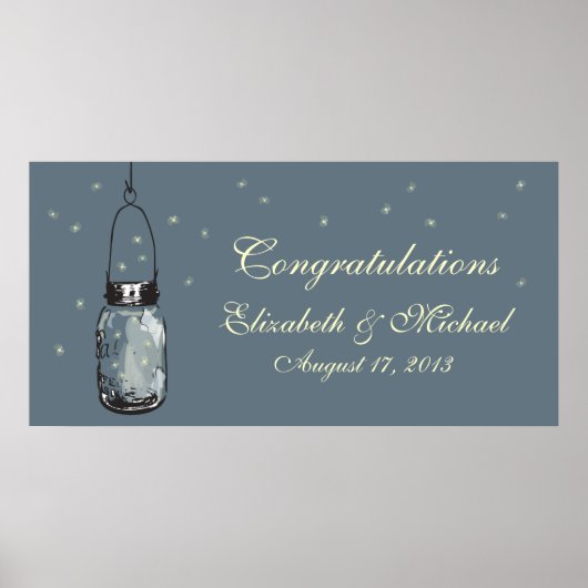 Mason Jar en Fireflies Banner Poster (Voorkant)