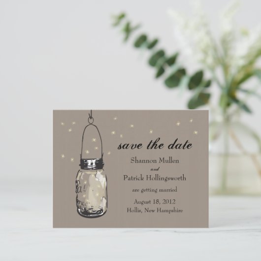 Mason Jar en Fireflies bruiloft uitnodigingen (Staand voorkant)