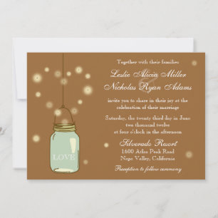 Mason Jar en Fireflies Heart Wedding Invitation Kaart