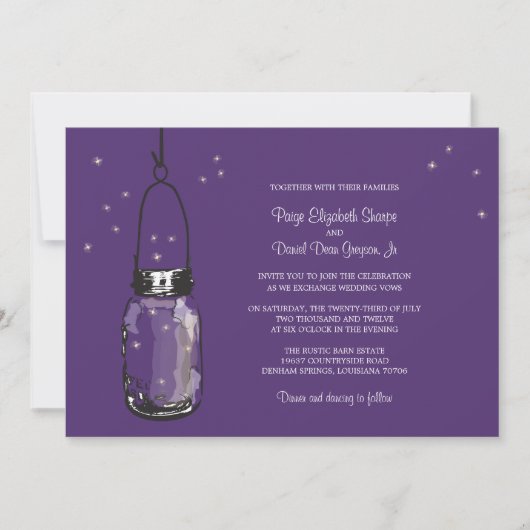 Mason Jar en Fireflies Wedding Invitations Kaart (Voorkant)