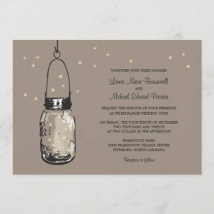Mason Jar en Fireflies Wedding Invitations Kaart