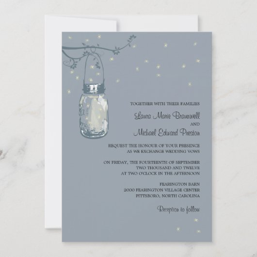 Mason Jar en Fireflies Wedding Invitations Kaart (Voorkant)
