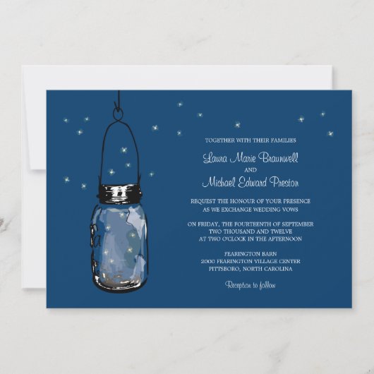 Mason Jar en Fireflies Wedding Invitations Kaart (Voorkant)