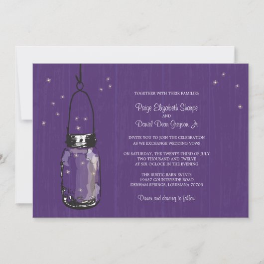Mason Jar en Fireflies Wedding Invitations Kaart (Voorkant)