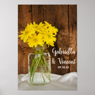 Mason Jar en Gele Madeliefjes Country Barn Bruilof Poster
